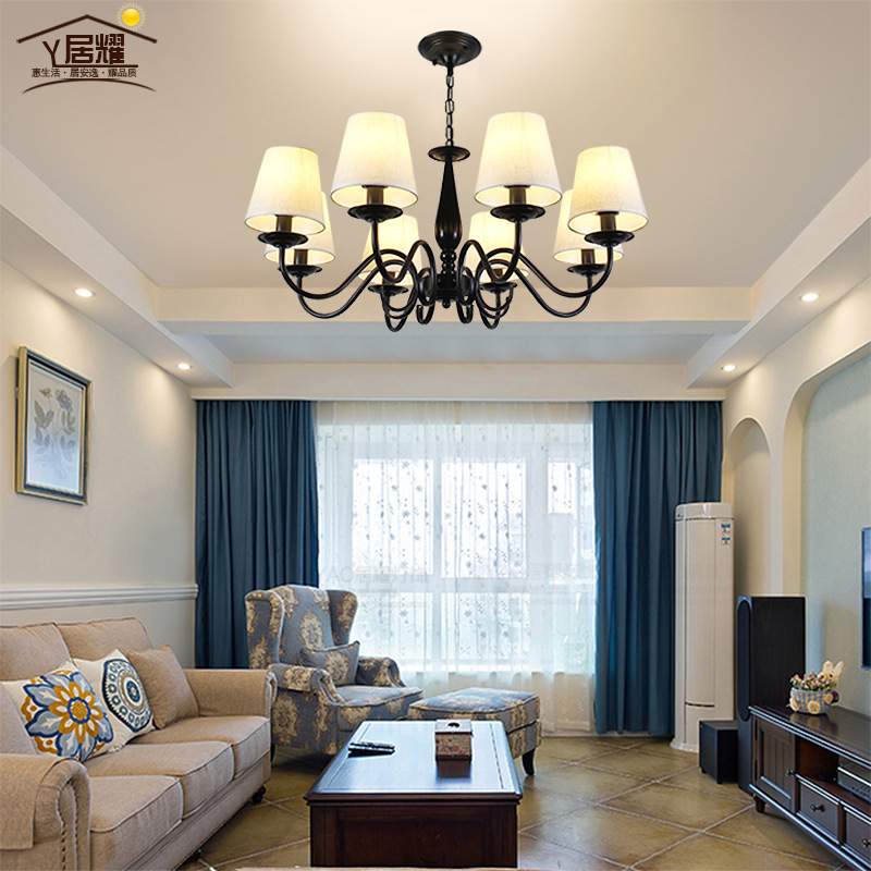 客厅灯吊灯美式乡村卧室灯简约家装灯具布艺铁艺灯饰书房创意简欧