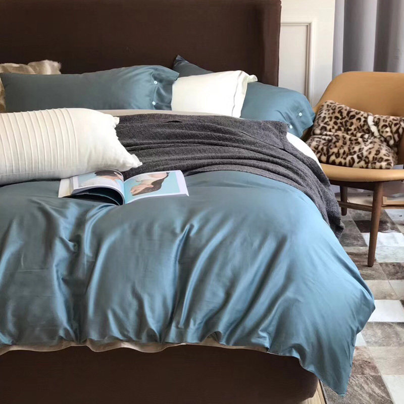 出口欧美80支埃及长绒棉纯棉四件套贡缎全棉K纯色简约床上用品1.8