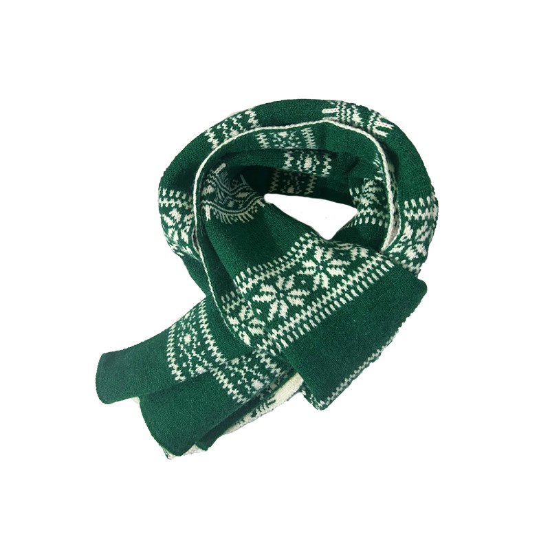 圣诞绿色~氛围感费尔岛雪花针织围巾F女新款冬季韩系保暖毛线围脖