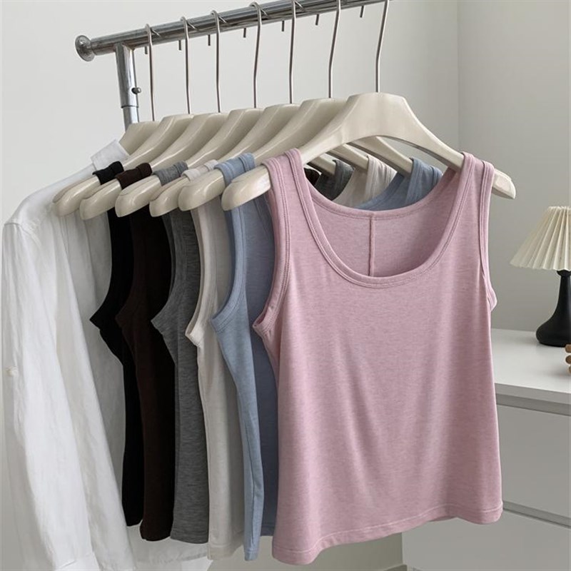 莱赛尔天丝羊毛U领背心女垂感y软糯后背经线无袖打底春夏宽肩吊带