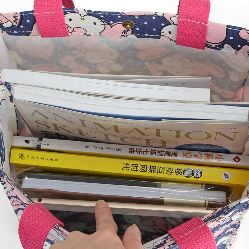 大号帆布防水卡通饭盒q袋便当包A4美术包补课包手提袋学生补习袋