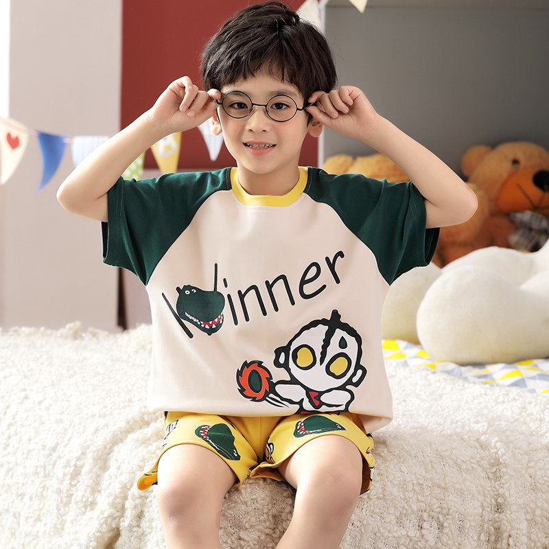 男童睡衣夏季薄款短袖纯棉儿童睡衣男孩夏天M中大童宝宝家居服套