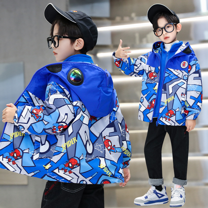 男童外套20g23新款春秋季儿童冲锋衣加绒拆卸三合一蜘蛛侠春装上