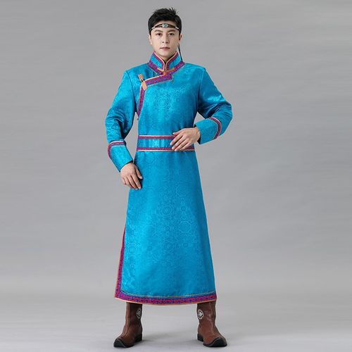 新款蒙古族服装男士少数民族w服传统蒙古袍长袍舞台表演出舞蹈服