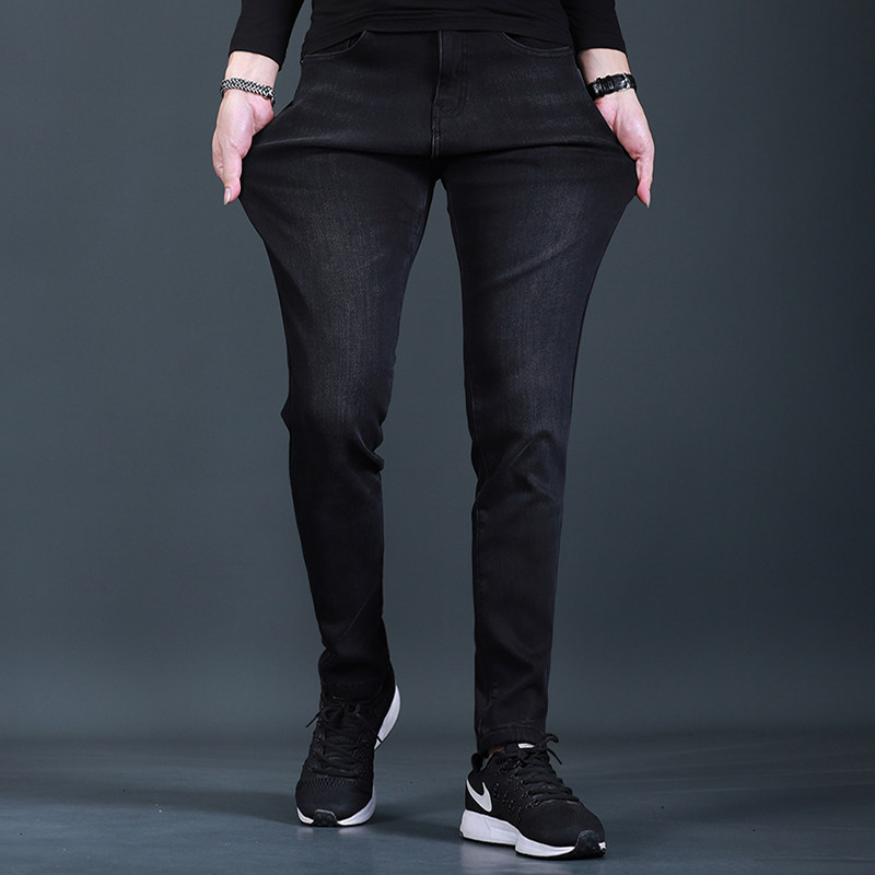 男士牛仔裤2021年新款秋季黑色修身小脚潮M流百搭牛仔长裤男春秋