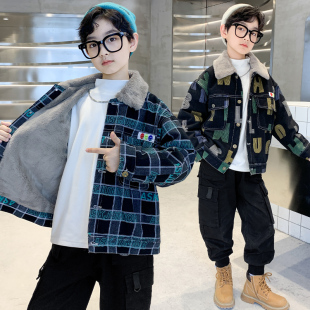 中大童男孩冬季 儿童套装 牛仔羊 20u23新款 男童加绒加厚外套秋冬款