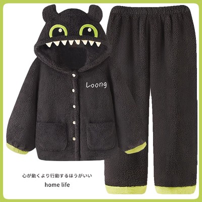 情侣睡衣女冬季加厚保暖r珊瑚绒可爱无牙仔家居服套装男秋冬可外