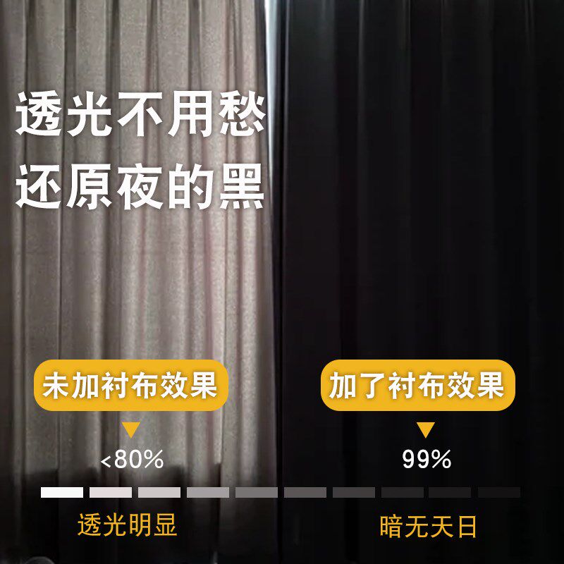 窗帘遮光内衬遮光窗户神器加装一层遮光布K遮阳防晒隔热全遮光衬