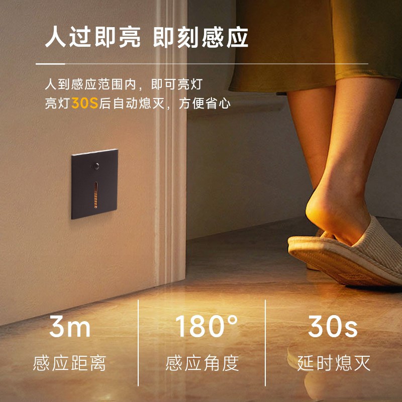 86型地脚灯嵌入式踏步人体感应起夜过道楼梯台阶家U用86盒走廊灯