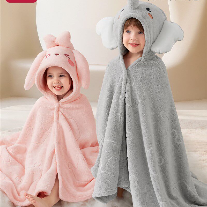 婴儿浴巾儿童带j帽斗篷浴袍可穿式吸水毛巾新生宝宝洗澡男女孩专