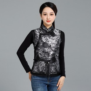 蒙古元素马甲女立领春p季新品蒙古族服装锦缎短款马夹少数民族坎