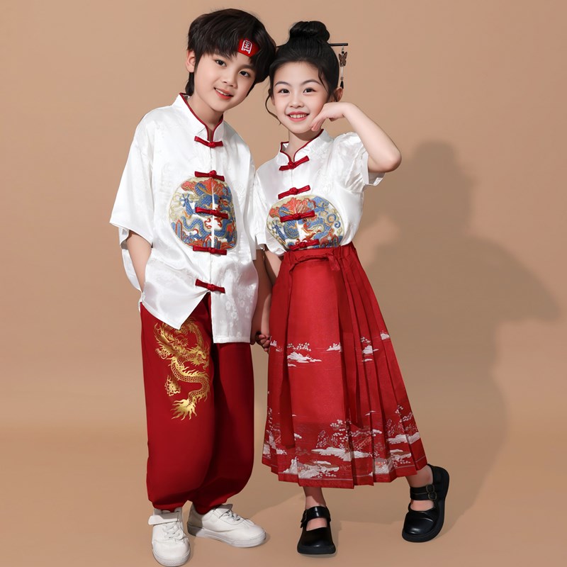女童马面裙套装六一儿童节演出服男童唐装小M学生大合唱汉服表演