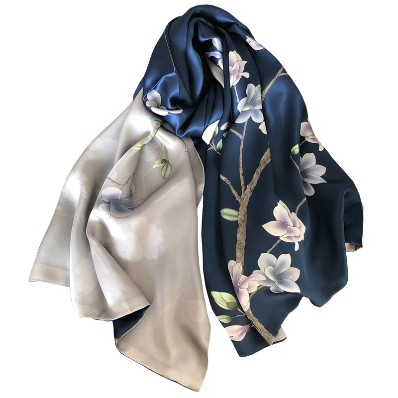 盘扣高档妈妈真h丝围巾女百搭长款桑蚕丝丝巾杭州丝绸披肩两用春