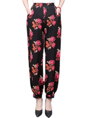 2021春夏秋款休闲女裤宽松大码舞蹈裤子棉绸灯Q笼裤黑色长裤瑜伽