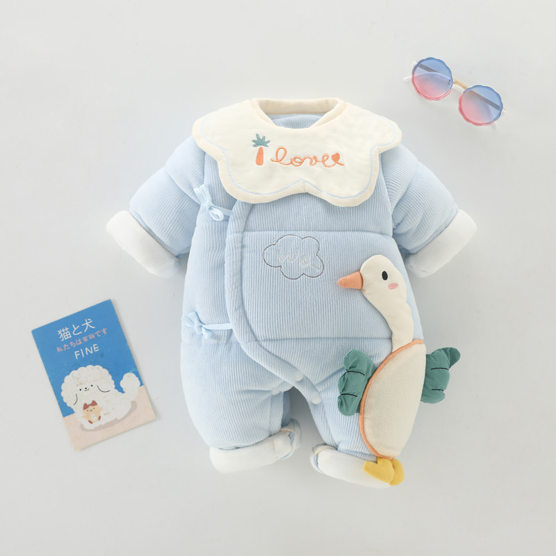 新生儿连体衣保暖加厚套装秋冬季男女F宝宝棉服哈衣婴儿夹棉外出