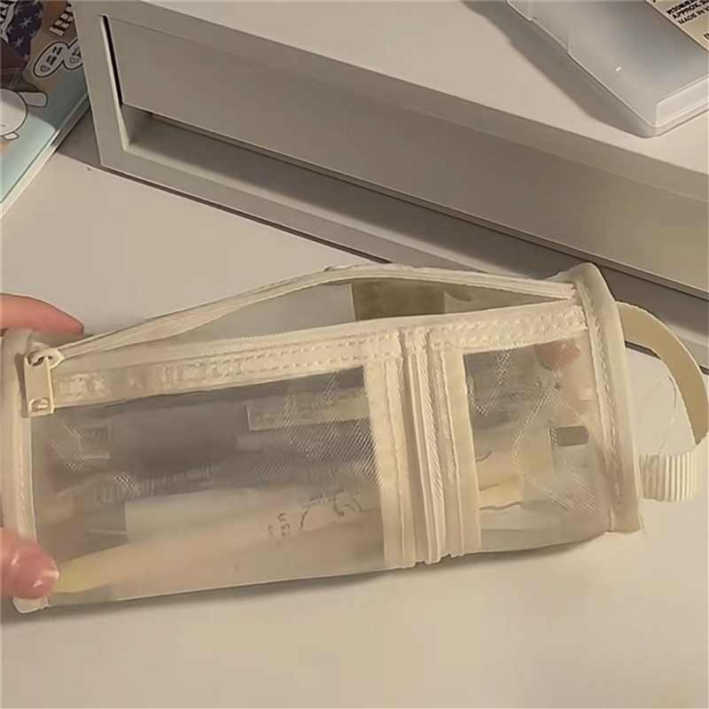 简约网纱两用笔袋女m高颜值纯色笔筒文具袋学生大容量文具盒收纳