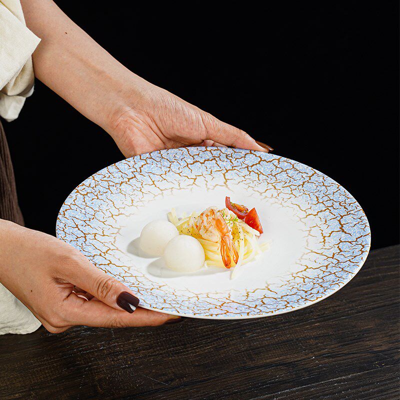 创意陶瓷盘酒店精致n菜盘个性圆形浅盘时尚餐厅西餐盘牛排点心盘