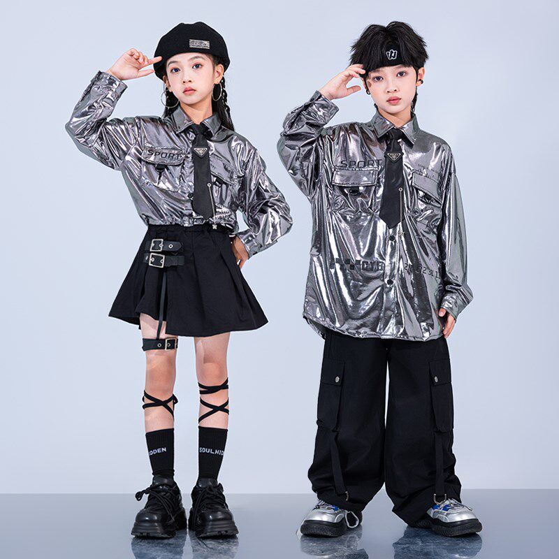 儿童合唱演出服女童爵士舞服装潮酷A亮片男童架子鼓hiphop街舞潮
