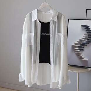 透视感顺a滑雪纺防晒衬衫女夏天薄款遮阳外套开衫宽松遮臀部空调