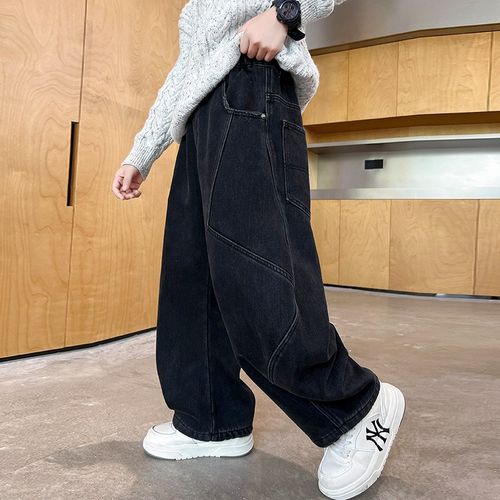 男童加绒裤子2024新款t儿童冬季一体绒阔腿牛仔裤中大童加厚帅气