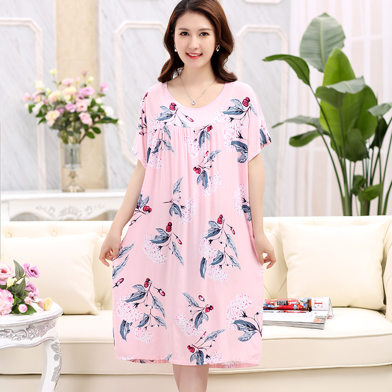 100%睡衣女夏季纯棉中老年人造B棉睡裙女棉绸加肥大码孕妇家居服