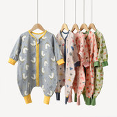 家居服睡衣 双向拉链婴幼儿 儿童纯棉分腿睡袋 宝宝宽v松防踢被