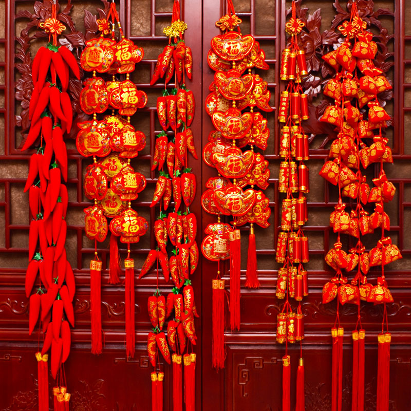 新年喜慶大紅辣椒串鞭炮串掛件
