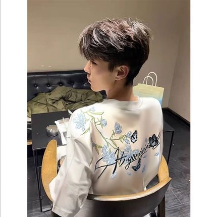 国潮短袖美式高街小众刺绣T恤男女夏季情侣百搭宽松设计感上衣ins