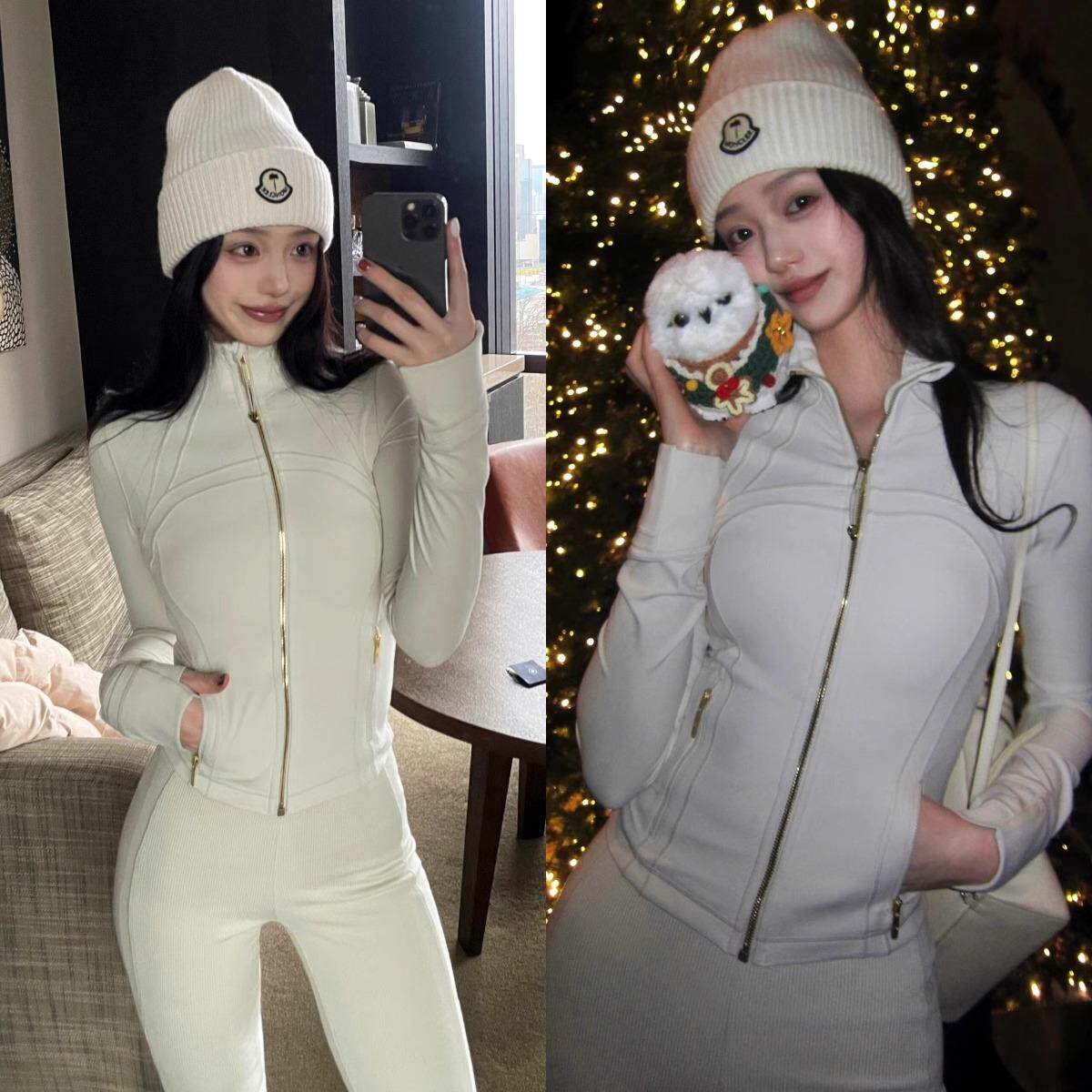 lulu瑜伽服女lulu同款上衣健身外套春季运动夹克磨毛连帽防晒衣