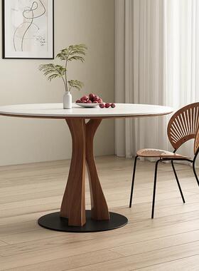 9C多塔圆实木圆形XNH餐简桌约桌纯白小户型德利丰岩板家用桌洽谈