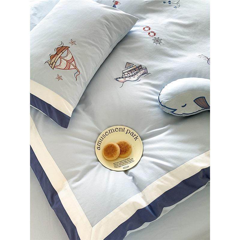 男卡孩通风1被00支长绒棉磨四件套秋冬加厚纯棉套儿童床毛IOD上用