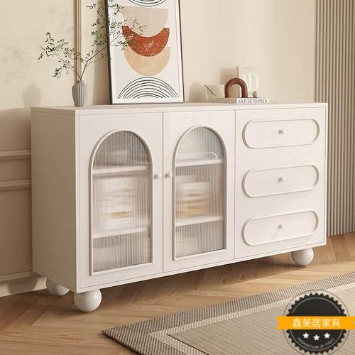 奶油物风餐边柜现代OAU约家墙用客厅储物柜厨房置橱柜简靠一体茶