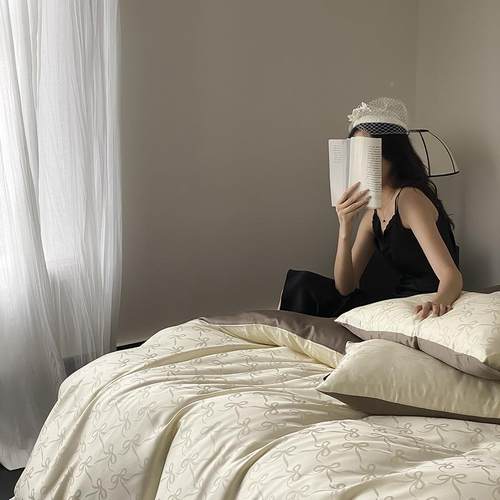 法提式大A类全棉贡缎花四件套100支长绒棉棉床单被UNP套纯小清新