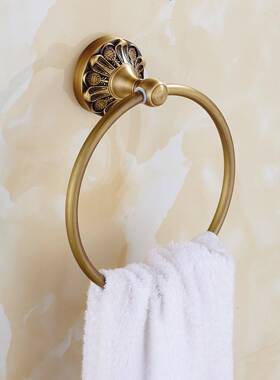 室仿古毛巾环免RWQ打铜毛巾挂环圆形毛巾架架浴毛巾孔圈擦手巾轻