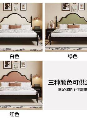 法式复黑色软包实古木中古无品牌/风小户型高箱储床双物婚床主卧1