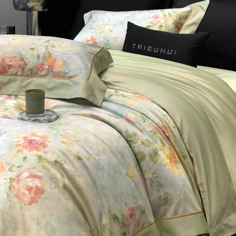 美式田园风120支套全棉棉四件数码APH绒印花拼角被套床单纯长棉用