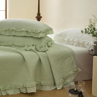 韩风炕高温砂洗绗缝夹花边纯色床盖DRY面三件套双全棉榻榻米盖床