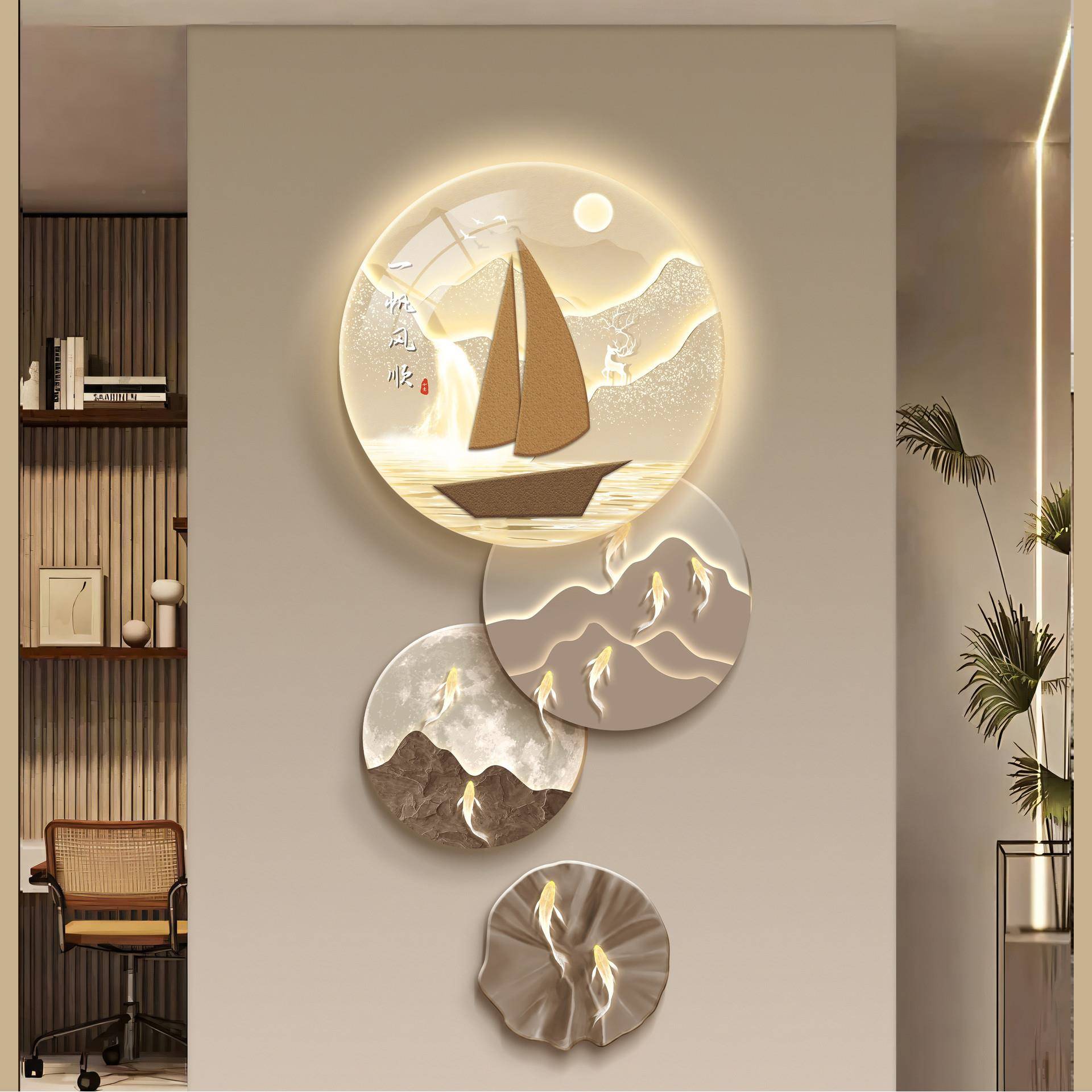 九鱼玄门关装饰画灯轻奢入户对正画DK3-M1山水壁画灯走廊过道挂画