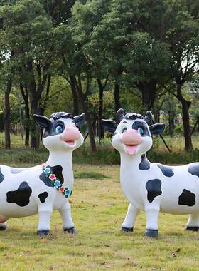 卡通KKQ奶牛璃钢雕塑园林景观小品户陈外公园场店铺玻美商装饰摆