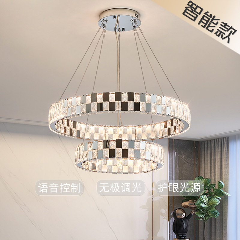 不锈钢圈圈水晶客厅吊灯2024