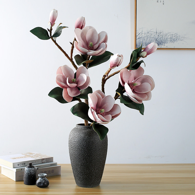 中式高档玉兰花仿真花假花花束客厅摆设餐桌摆件装饰花卉花艺插花