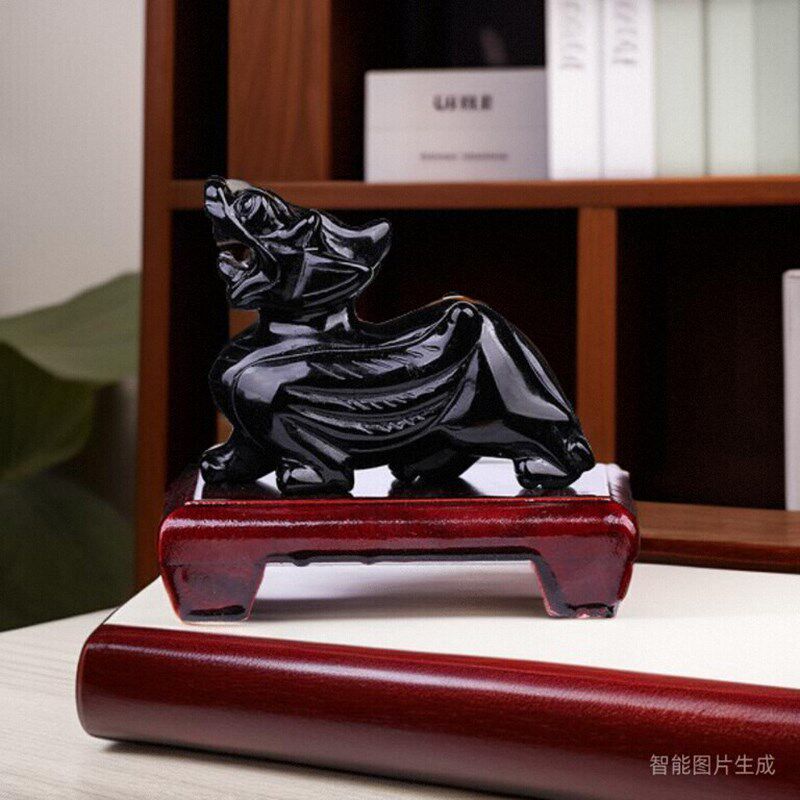 天然黑曜石摆件葫芦貔貅猪龙龟水晶原石面家居招财桌面玄关装饰