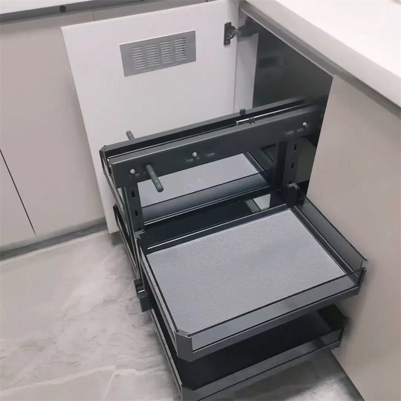 全开小怪物橱柜转角拉篮厨房调味篮阻尼碗碟篮俩层不锈钢钢化玻璃