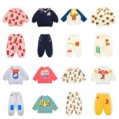 be童装 男女童条纹T恤儿童爱心熊满印卫衣长袖 裤 26春夏新款 子套装