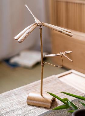 掬涵平衡竹蜻蜓茶道中式摆件怀旧工艺品茶室复古古风装饰品礼物
