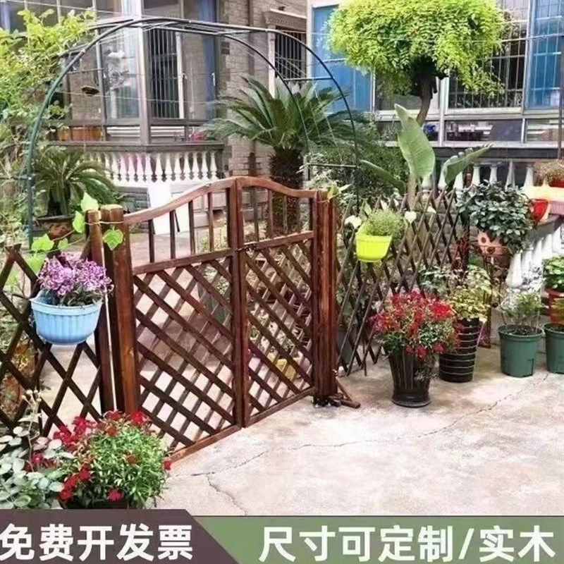 户外复古防腐木门庭院园艺双开门花园院子网格定制门装饰护栏围栏