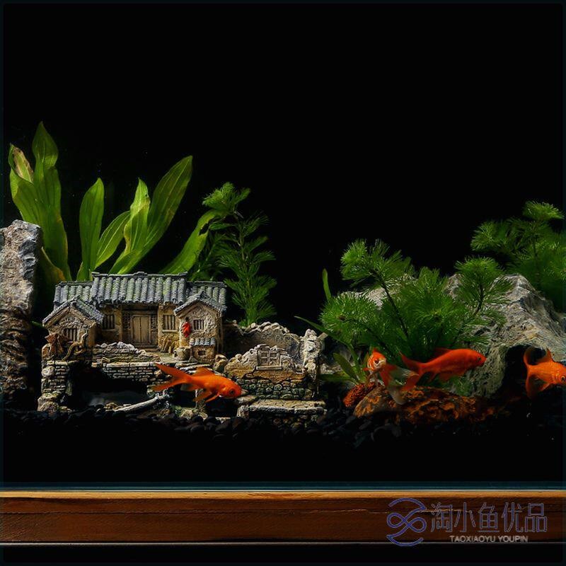 中式鱼缸造景小房子摆件全套创意水族箱躲避屋微景观装饰家居饰品