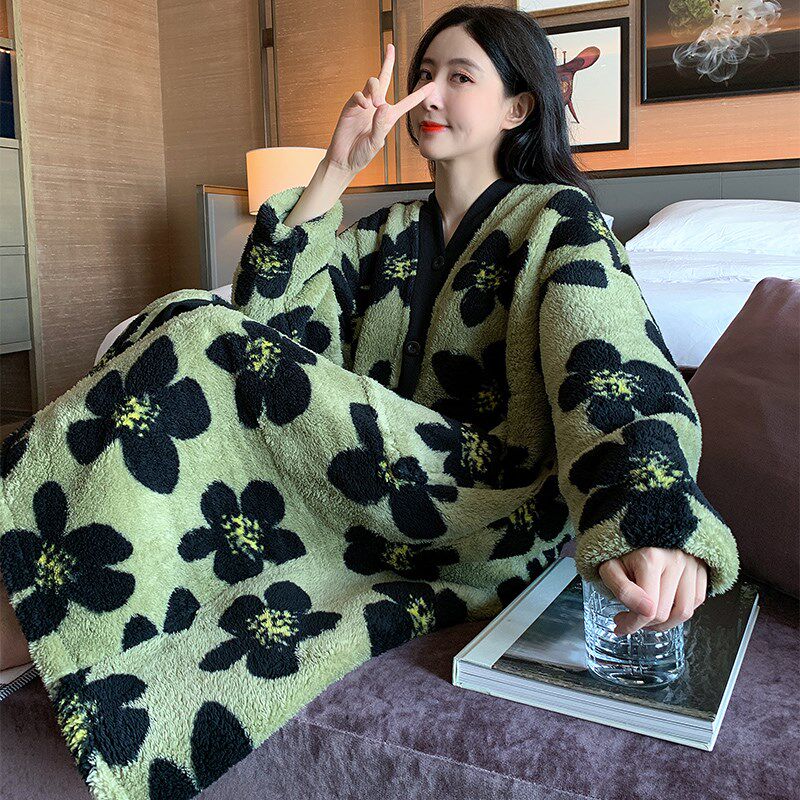 珊瑚绒睡袍女冬季加厚加绒睡衣秋冬长款浴袍睡裙孕妇女款冬家居服