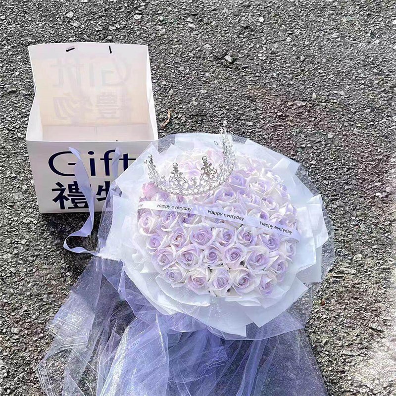 渐层紫玫瑰花束彷真花香皂花大花束送女友妈妈节日生日礼物99朵