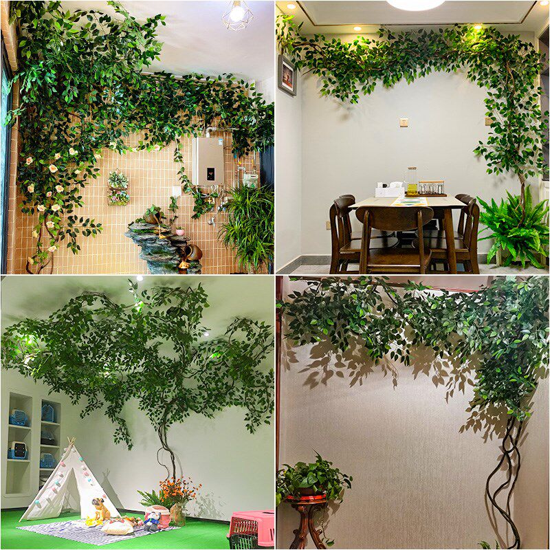 彷真树叶树枝树干柱子装饰树藤室内绿植藤蔓假花藤条吊顶花墙遮挡